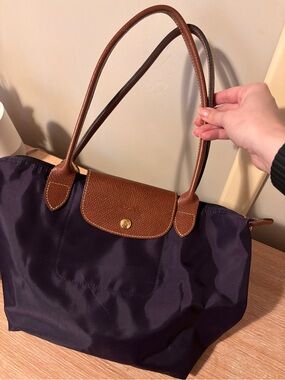 Longchamp small long handle- eggplant